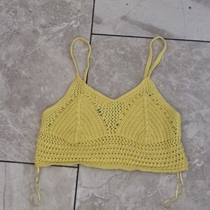 Streetwear Society Yellow Crochet Crop Top Tank
